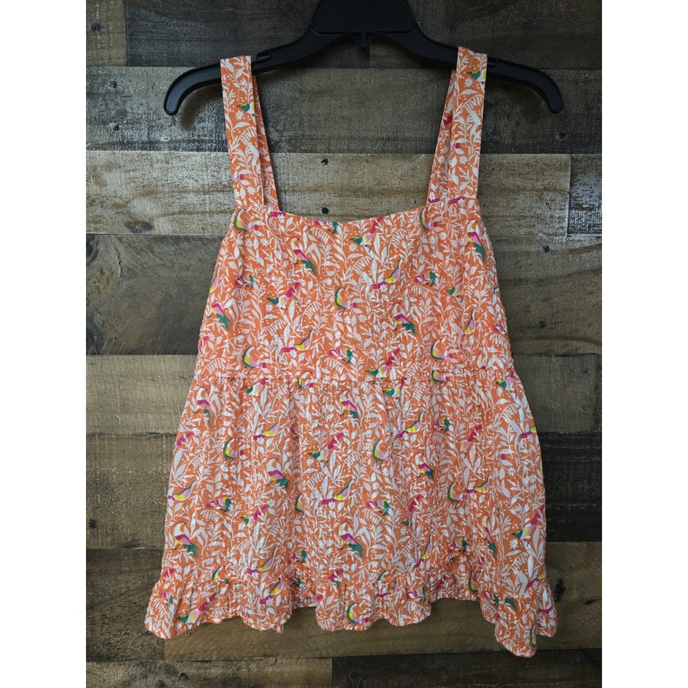 Y2K Women Babydoll Tiered Boho Top Size 10 Floral Birds Fairy Whimsy Cotton